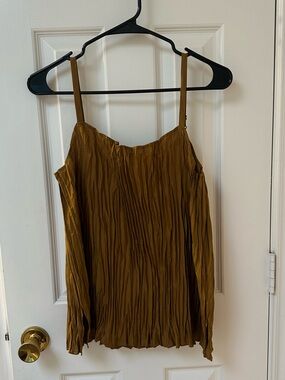 Eileen Fisher Olive Crinkled Spaghetti-Strap Camisole